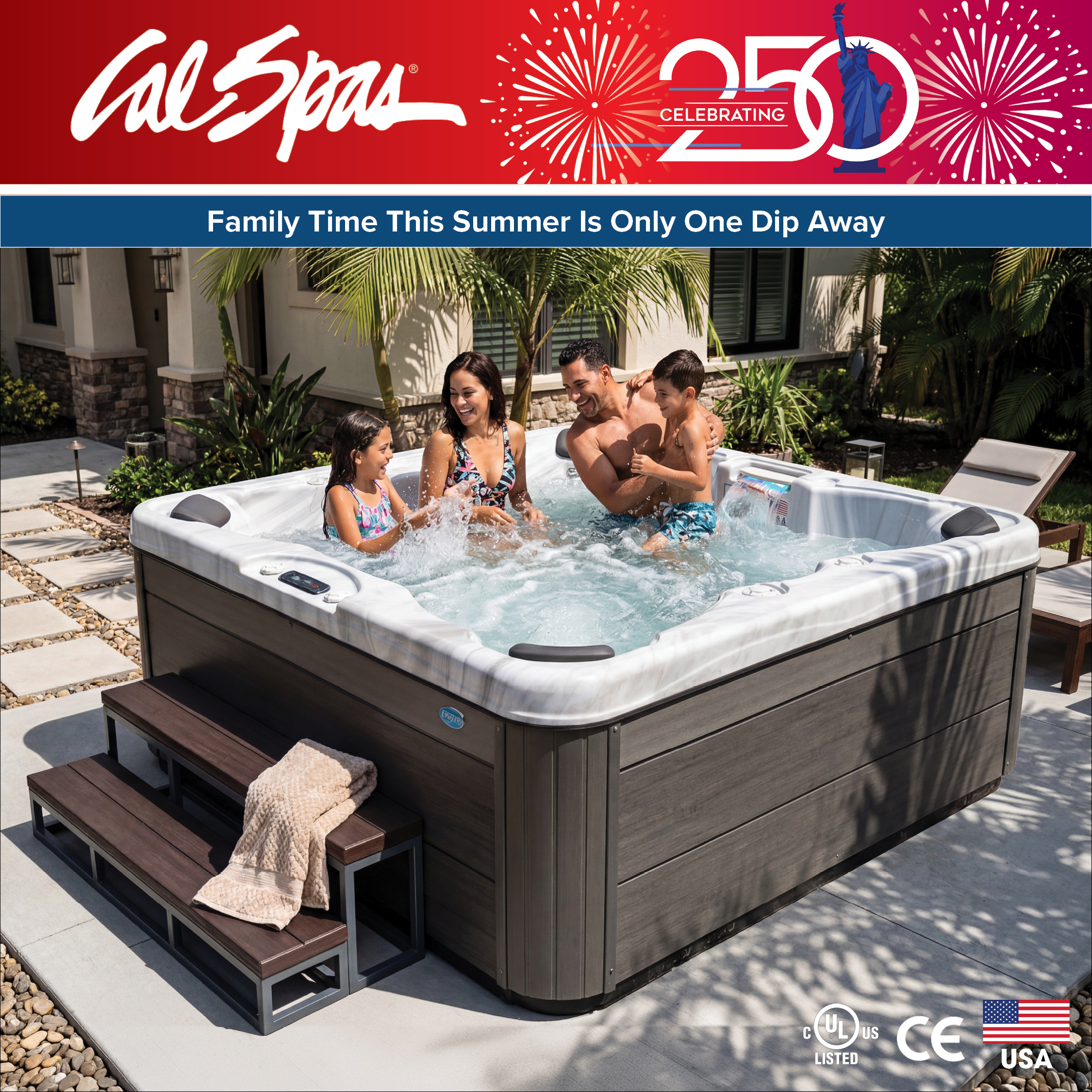 Calspas hot tub being used in a family setting - New York